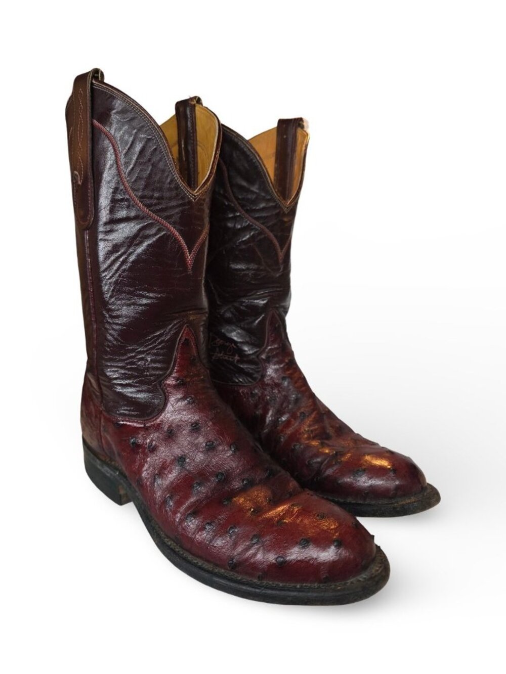 Vintage Tony Lama 9509 Full Quill Ostrich Cowboy Boots Womens 5.5C Burgundy USA